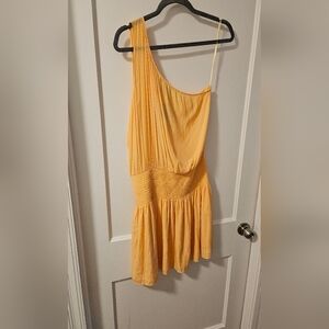 Ramy Brook Gold One Shoulder Sundress Scoop Neck Wedding Guest